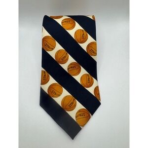 STRUCTURE Basketball Silk Necktie Italian Fabric Navy Cream Orange Sport‎